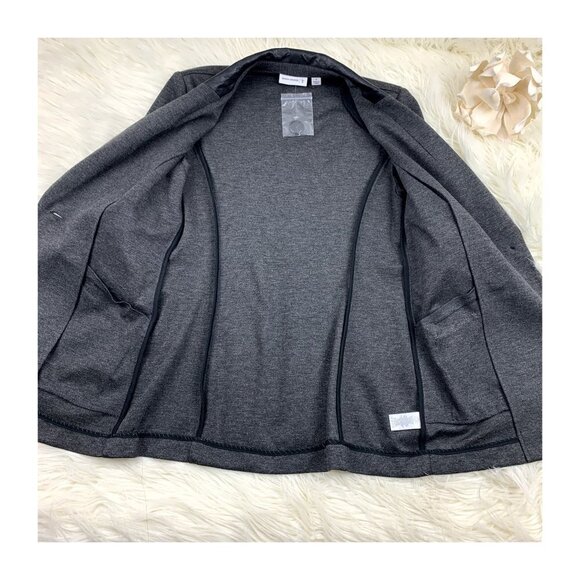 Susan Graver Ponte Knit Long-Line Blazer/Jacket with Faux Leather Trim Women's 4 - Picture 4 of 8